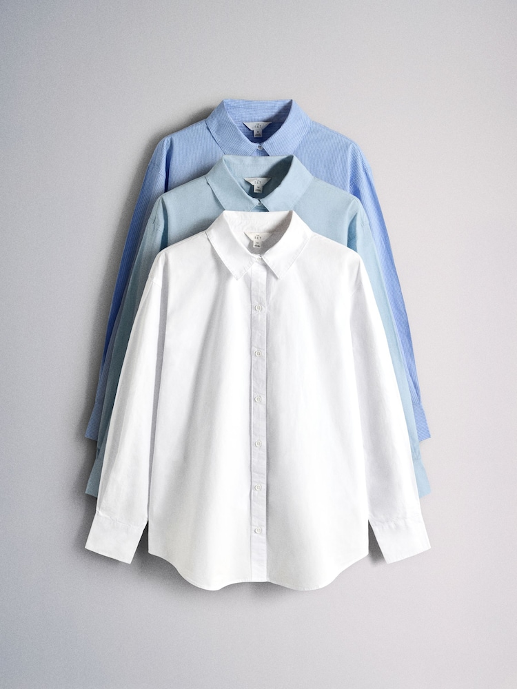 The Set 3 Pack Regular Fit Cotton Oxford Shirts White/Chambray Blue/Blue Stripe - Image 2 of 12