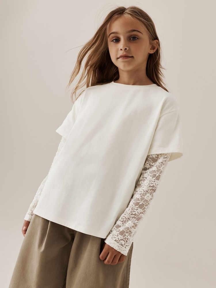 Cream Lace Long Sleeve Top (3-16yrs) - Image 1 of 8 Cream Lace Long Sleeve Top (3-16yrs) - Image 1 of 8