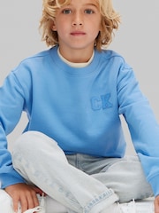 Calvin Klein Blue Oversized Fleece Hoodie - Image 4 of 5