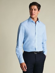 Charles Tyrwhitt Blue Tapered Non-Iron Bengal Stripe Cutaway collar Shirt - Image 1 of 6