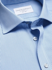 Charles Tyrwhitt Blue Tapered Non-Iron Bengal Stripe Cutaway collar Shirt - Image 5 of 6