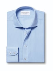 Charles Tyrwhitt Blue Slim Fit Non-Iron Bengal Stripe Cutaway Collar Shirt - Image 4 of 6