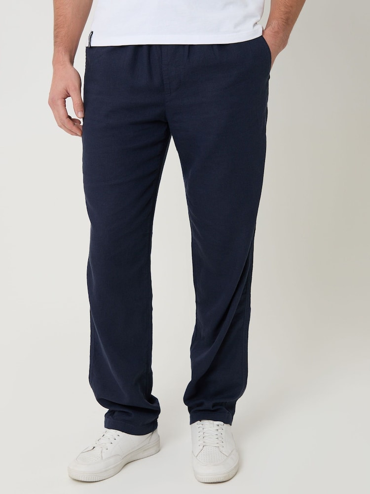 Threadbare Blue Linen Blend Drawcord Trousers - Image 1 of 4 Threadbare Blue Linen Blend Drawcord Trousers - Image 1 of 4