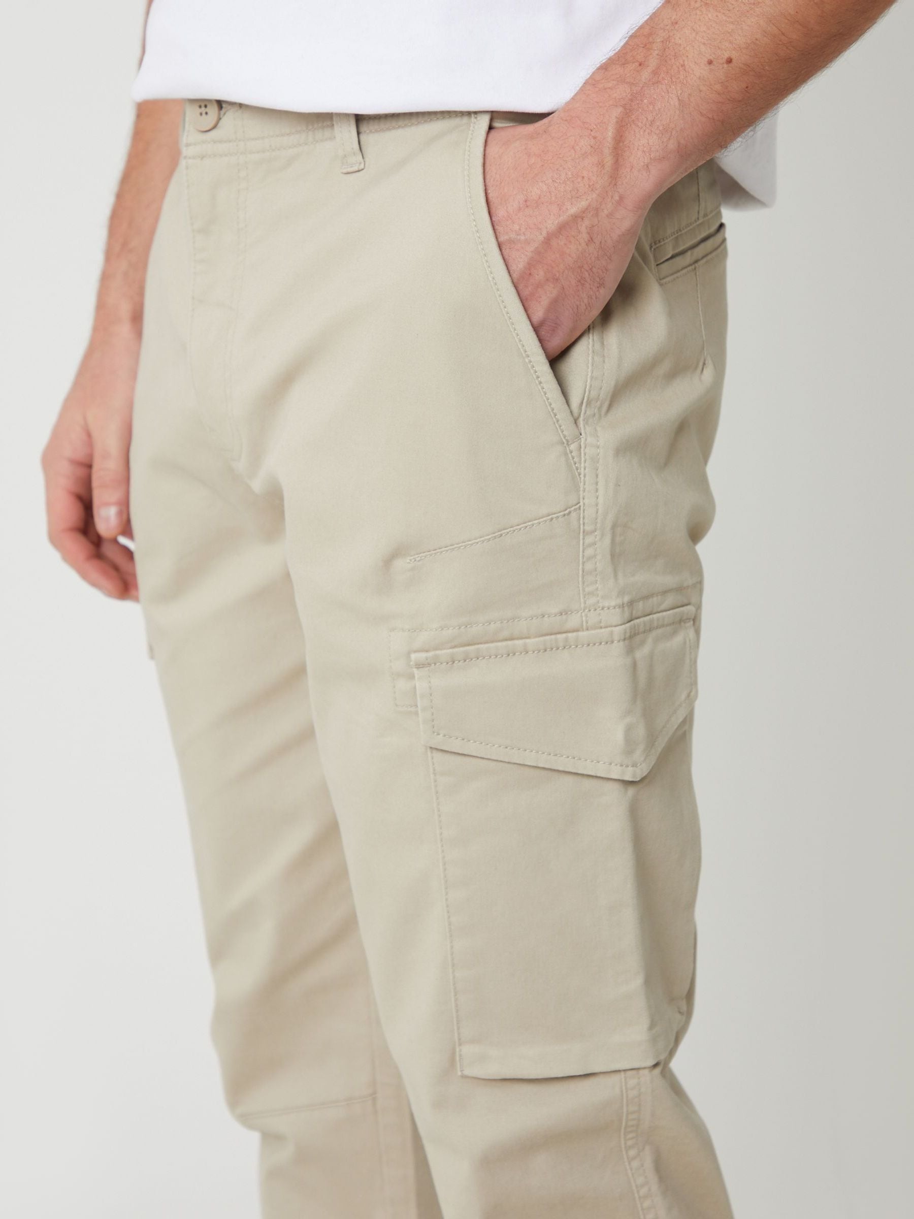 Buy Threadbare Light Stone Cotton Cargo Trousers With Stretch from