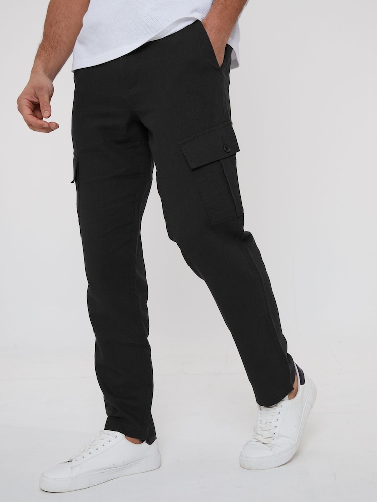 Threadbare Black Linen Blend Cargo Trousers - Image 1 of 4 Threadbare Black Linen Blend Cargo Trousers - Image 1 of 4