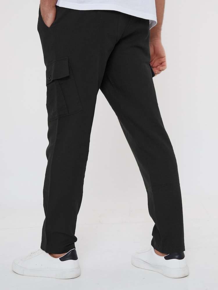Threadbare Black Linen Blend Cargo Trousers - Image 2 of 4 Threadbare Black Linen Blend Cargo Trousers - Image 2 of 4