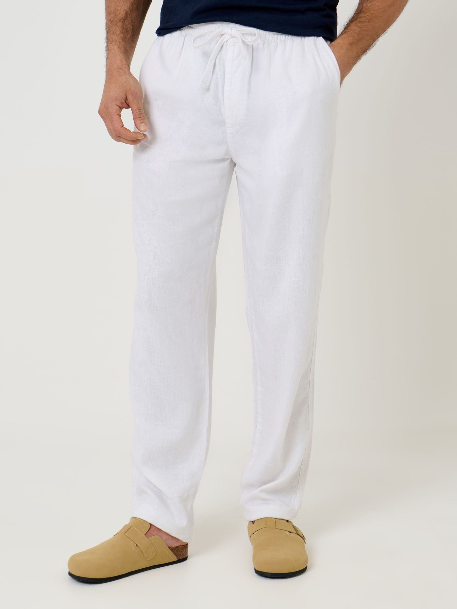 Buy Threadbare White Linen Blend Drawcord Trousers from the Next