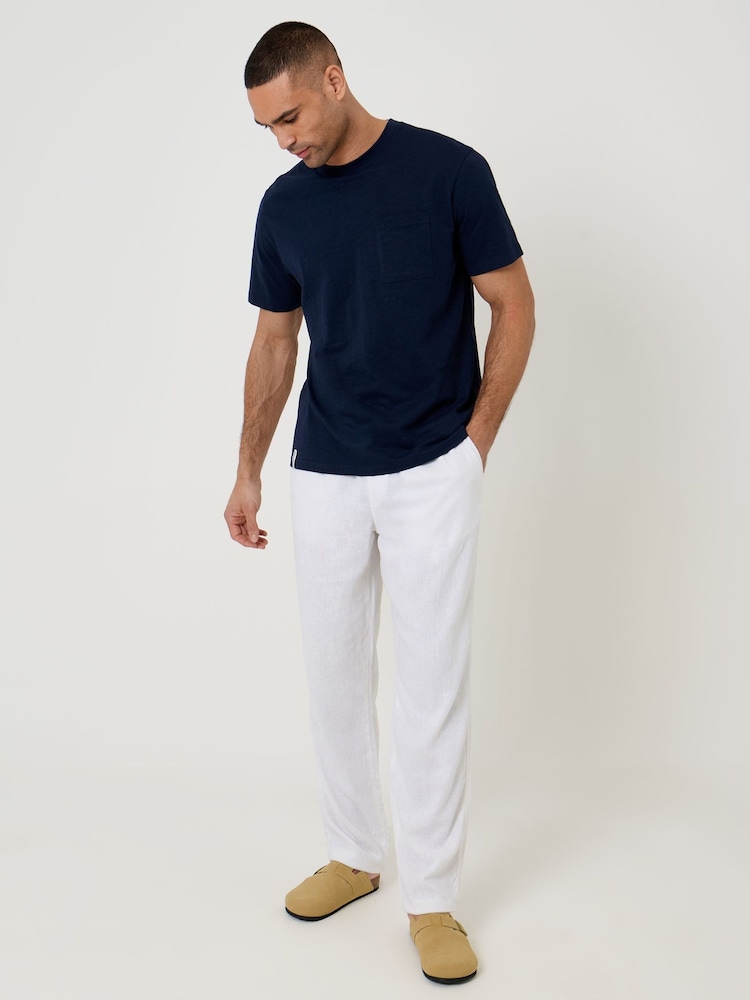 Threadbare White Linen Blend Drawcord Trousers - Image 2 of 4