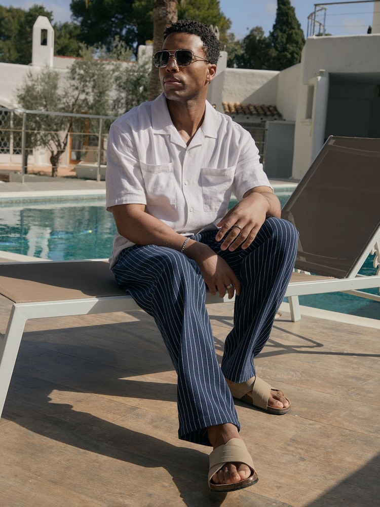 Threadbare Blue Stripe Straight Fit Cotton Trousers - Image 1 of 5 Threadbare Blue Stripe Straight Fit Cotton Trousers - Image 1 of 5