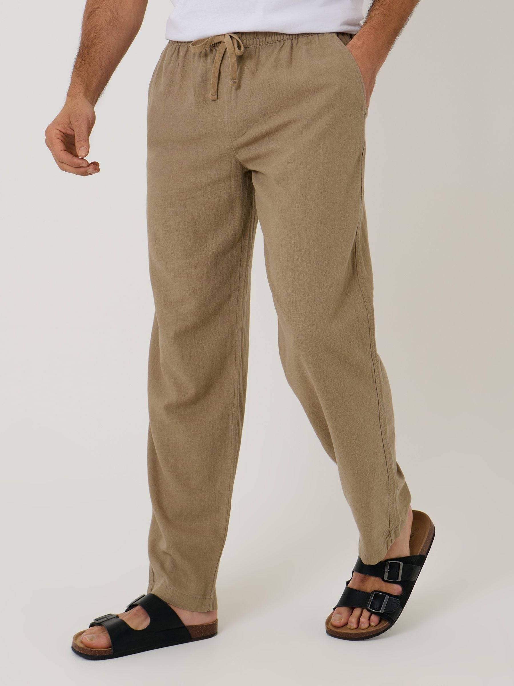 Buy Threadbare Brown Linen Blend Drawcord Trousers from the Next