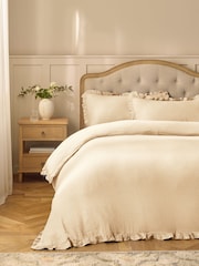 Cream Cotton Muslin Frill Duvet Cover and Pillowcase Set - Image 1 of 4