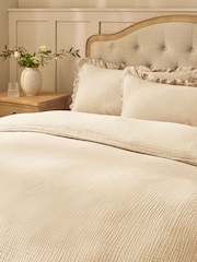 Cream Cotton Muslin Frill Duvet Cover and Pillowcase Set - Image 2 of 4
