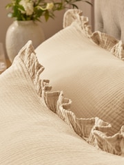 Cream Cotton Muslin Frill Duvet Cover and Pillowcase Set - Image 3 of 4