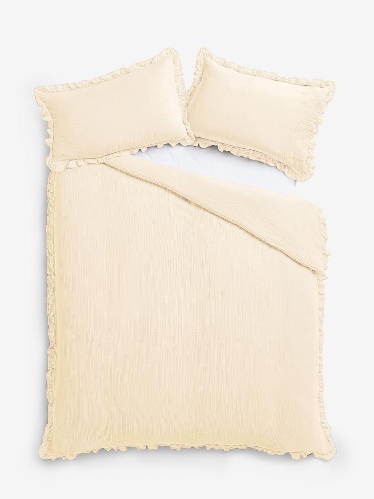 Cream Cotton Muslin Frill Duvet Cover and Pillowcase Set - Image 4 of 4 Cream Cotton Muslin Frill Duvet Cover and Pillowcase Set - Image 4 of 4
