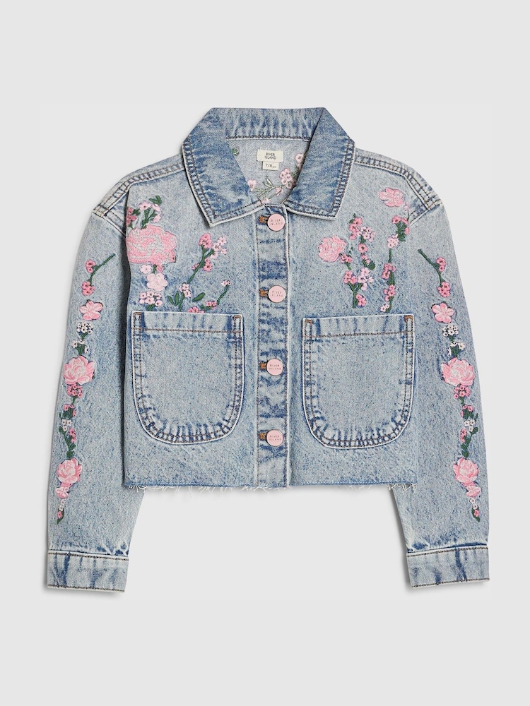 River Island Blue Floral Denim Jacket - Image 1 of 8