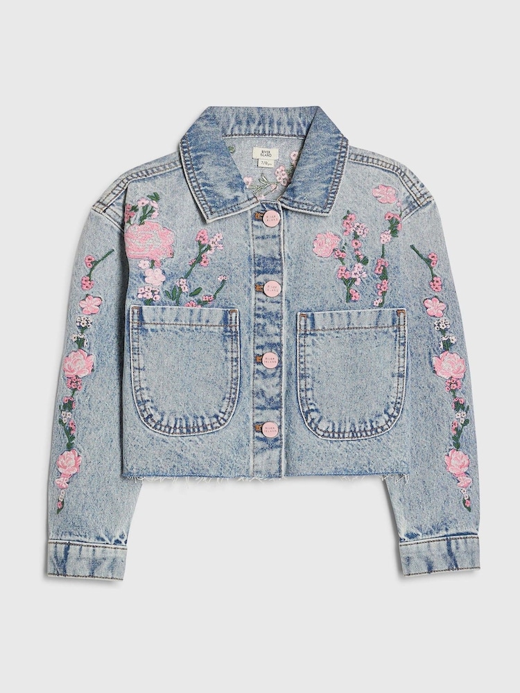 River Island Blue Floral Denim Jacket - Image 2 of 8
