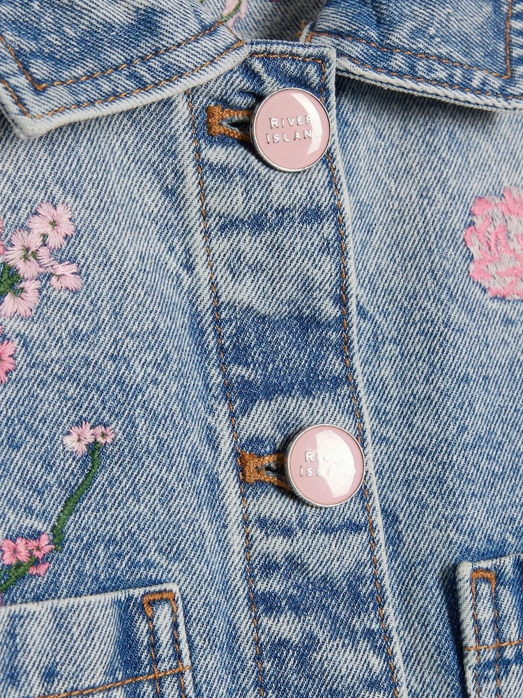 River Island Blue Floral Denim Jacket - Image 8 of 8