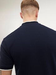 River Island Blue Slim Fit Piped Baseball Polo Shirt - Image 2 of 4