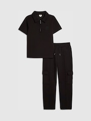 River Island Black Slim Fit Scuba Polo & Joggers Set - Image 1 of 3
