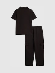 River Island Black Slim Fit Scuba Polo & Joggers Set - Image 2 of 3