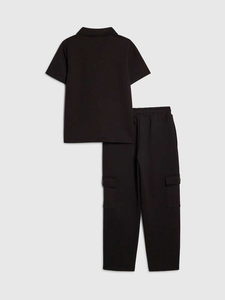 River Island Black Slim Fit Scuba Polo & Joggers Set - Image 2 of 3 River Island Black Slim Fit Scuba Polo & Joggers Set - Image 2 of 3