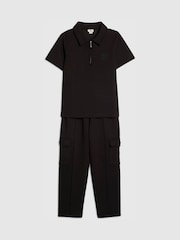 River Island Black Slim Fit Scuba Polo & Joggers Set - Image 3 of 3