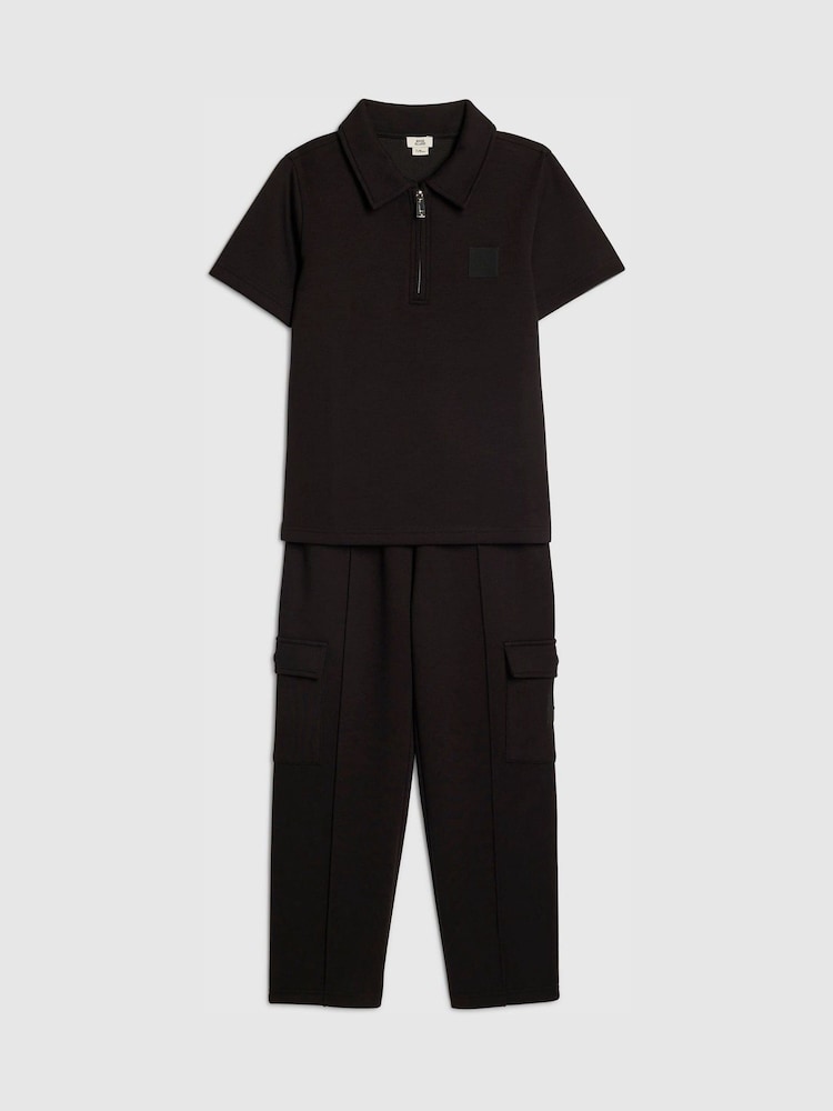 River Island Black Slim Fit Scuba Polo & Joggers Set - Image 3 of 3 River Island Black Slim Fit Scuba Polo & Joggers Set - Image 3 of 3