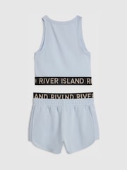 River Island Blue Logo Tank & Runner Shorts Set - Image 2 of 4
