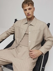 River Island Brown Boxy Pinstripe Smart Western Jacket - Image 1 of 4