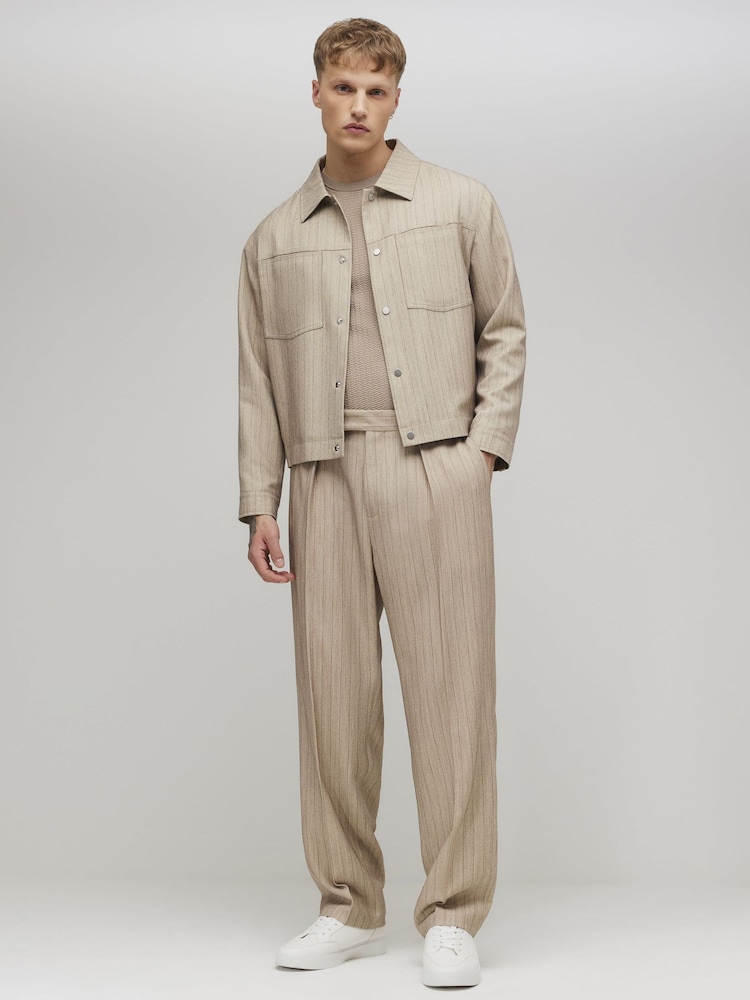 River Island Brown Boxy Pinstripe Smart Western Jacket - Image 2 of 4