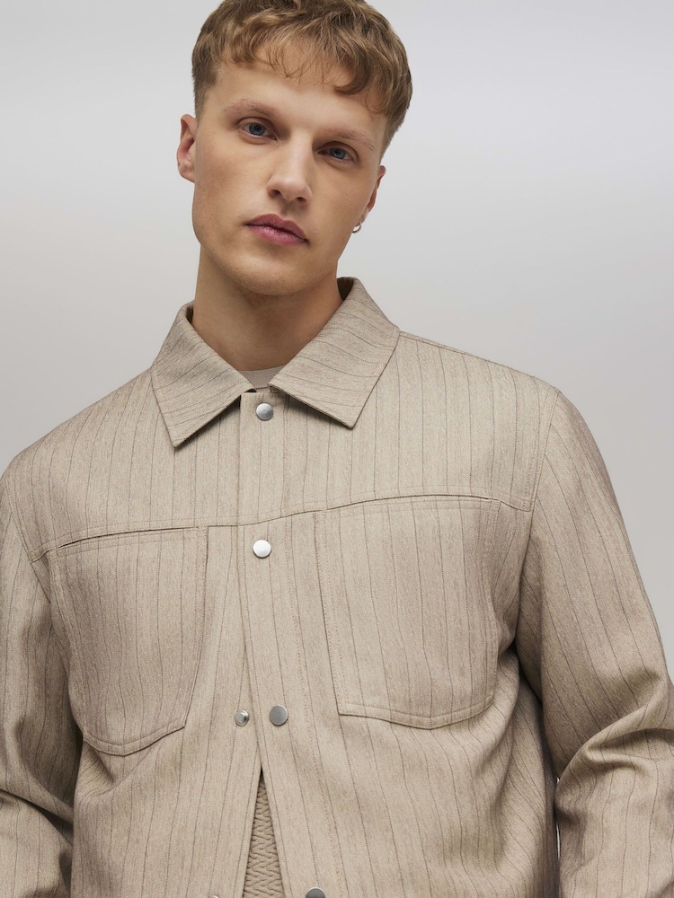 River Island Brown Boxy Pinstripe Smart Western Jacket - Image 4 of 4