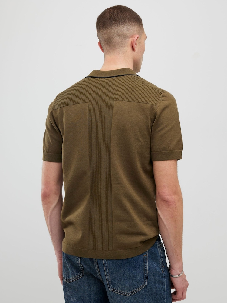 River Island Green Slim Fit Tipped Polo Shirt - Image 4 of 4 River Island Green Slim Fit Tipped Polo Shirt - Image 4 of 4