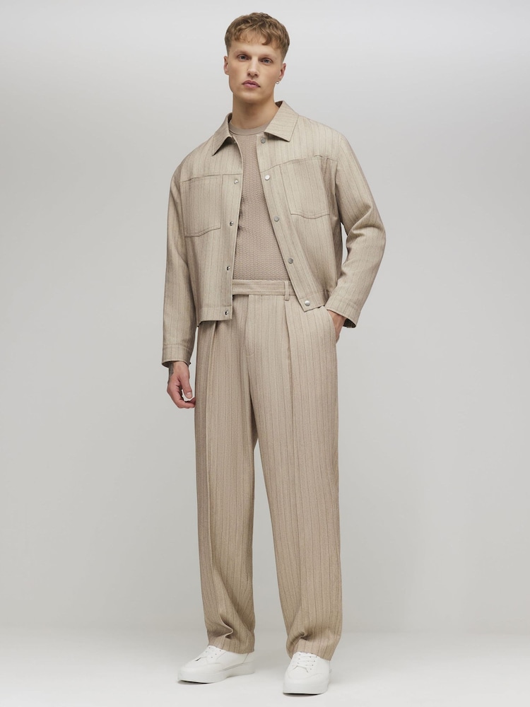 River Island Brown Relaxed Fit Pinstripe Trousers - Image 1 of 4