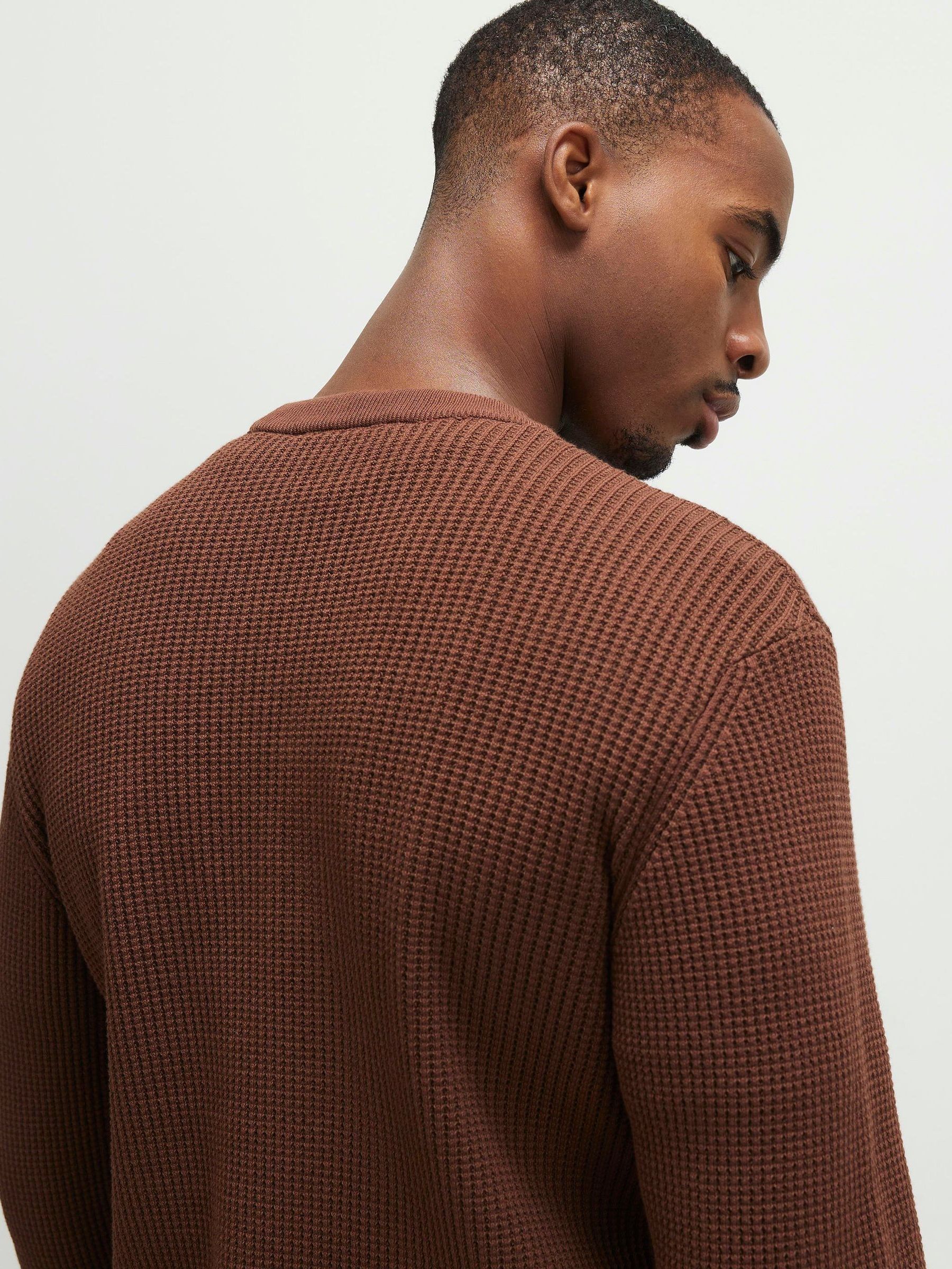 Buy River Island Brown Waffle Knitted Crew Neck Jumper from the