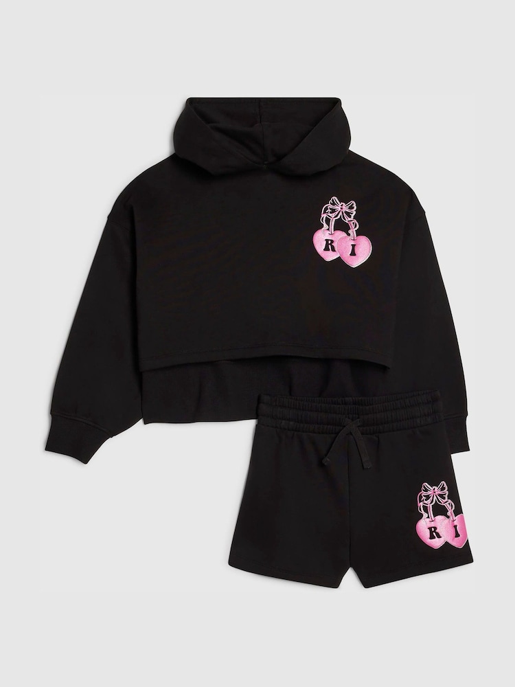 River Island Black Cherry Hoodie & Short Set - Image 1 of 5 River Island Black Cherry Hoodie & Short Set - Image 1 of 5
