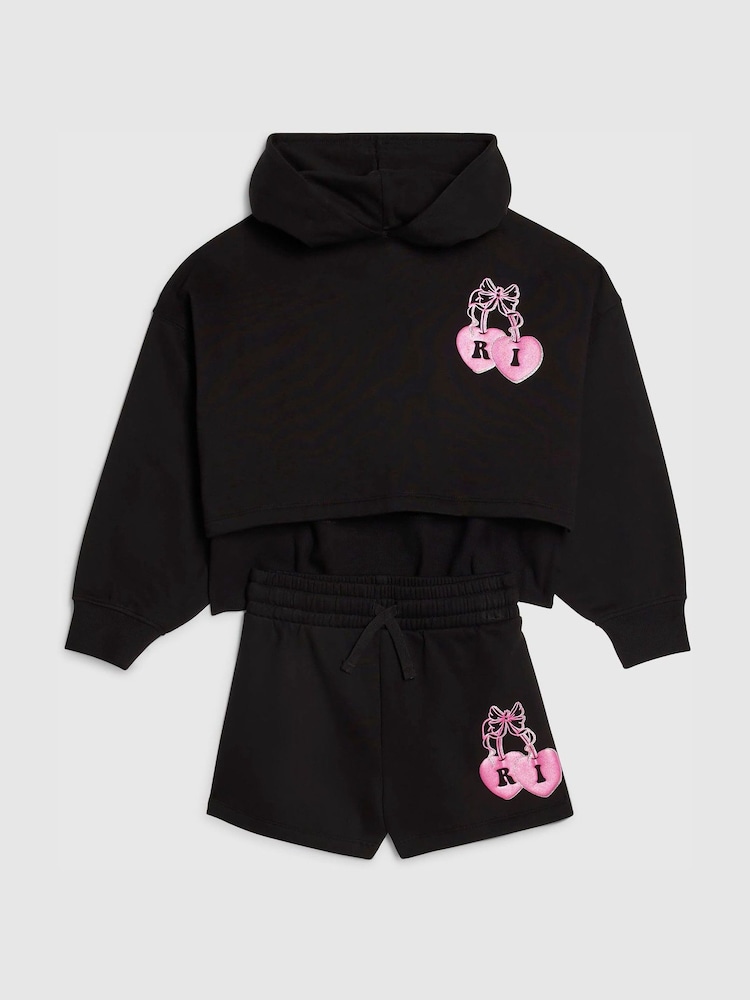 River Island Black Cherry Hoodie & Short Set - Image 2 of 5 River Island Black Cherry Hoodie & Short Set - Image 2 of 5