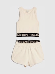 River Island Cream Logo Tank & Runner Short Set - Image 1 of 4