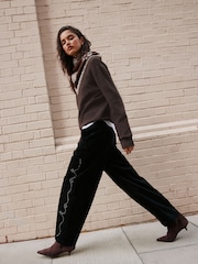 Black Studded Corduroy Barrel Leg Trousers - Image 1 of 9