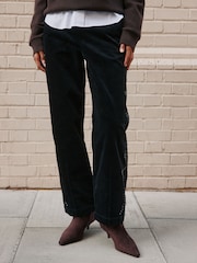 Black Studded Corduroy Barrel Leg Trousers - Image 2 of 9