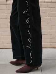 Black Studded Corduroy Barrel Leg Trousers - Image 4 of 9