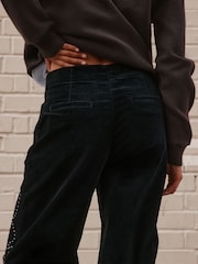 Black Studded Corduroy Barrel Leg Trousers - Image 6 of 9