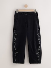 Black Studded Corduroy Barrel Leg Trousers - Image 7 of 9