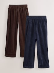 بني شوكولاتة/أزرق كحلي - Soft Cord Wide Leg Trousers 2 Pack - صورة 1 من 9
