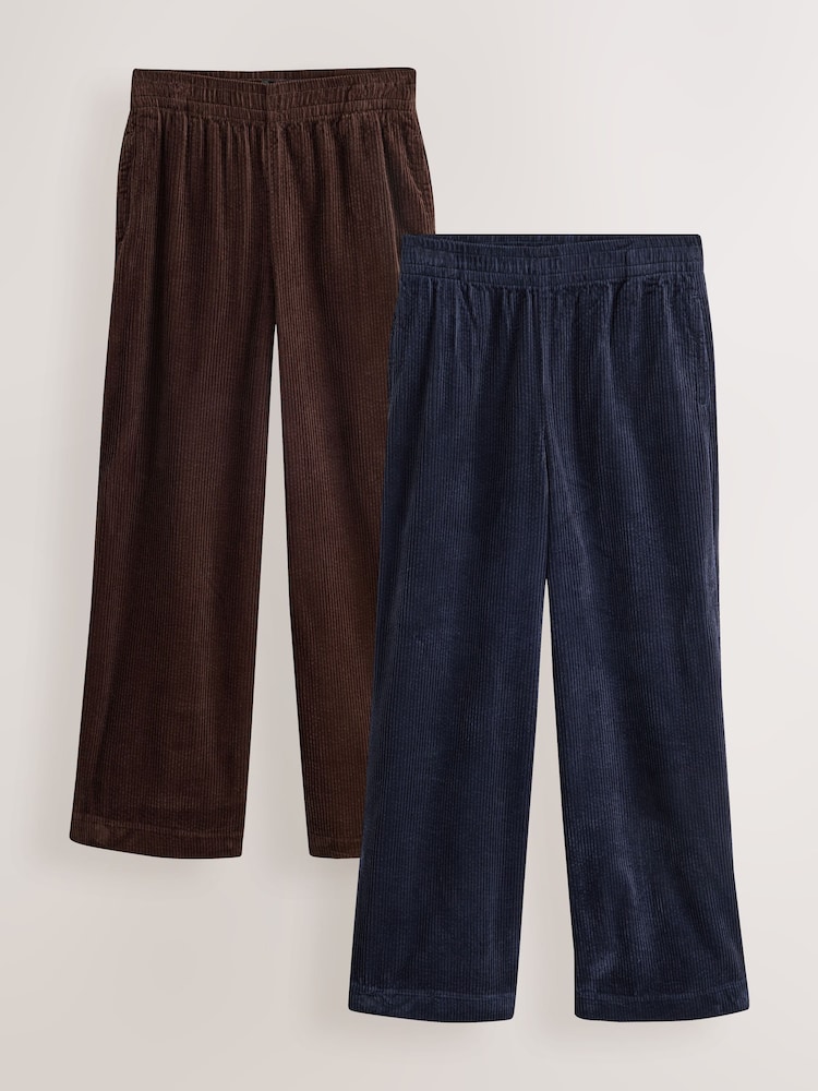 بني شوكولاتة/أزرق كحلي - Soft Cord Wide Leg Trousers 2 Pack - صورة 1 من 9 بني شوكولاتة/أزرق كحلي - Soft Cord Wide Leg Trousers 2 Pack - صورة 1 من 9