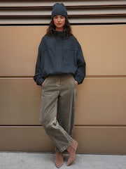 Khaki Green Studded Corduroy Barrel Leg Trousers - Image 1 of 9