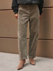 Khaki Green Studded Corduroy Barrel Leg Trousers - Image 3 of 9