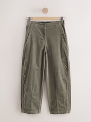Khaki Green Studded Corduroy Barrel Leg Trousers - Image 7 of 9