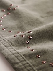 Khaki Green Studded Corduroy Barrel Leg Trousers - Image 8 of 9