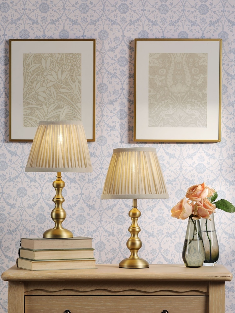 Laura Ashley Matt Antique Brass Ezra Twin Pack Table Lamps - Image 1 of 6 Laura Ashley Matt Antique Brass Ezra Twin Pack Table Lamps - Image 1 of 6