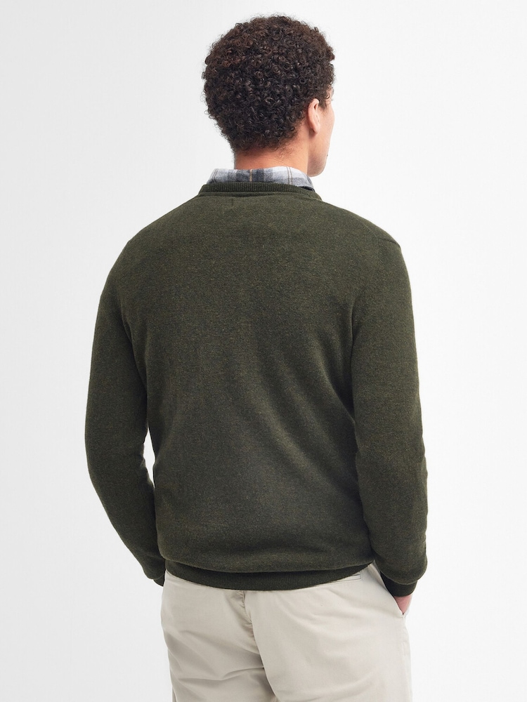 Barbour® Green Essential Lambswool Crew Neck Jumper - Image 2 of 7 Barbour® Green Essential Lambswool Crew Neck Jumper - Image 2 of 7